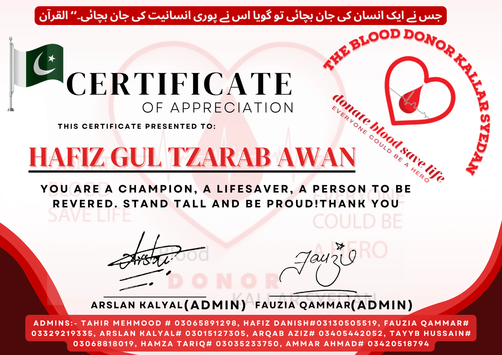 Appreciation Certificates from TBDKS — Hafiz Gul tzarab awan